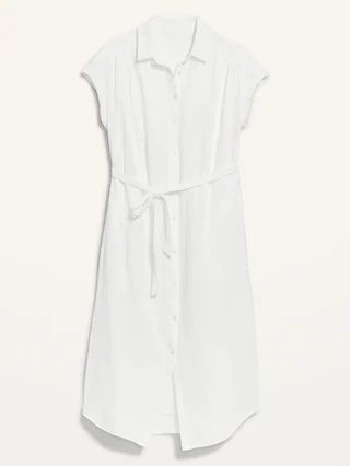 Puff-Sleeve Waist-Defined Midi Shirt Dress for Women | Old Navy (US)