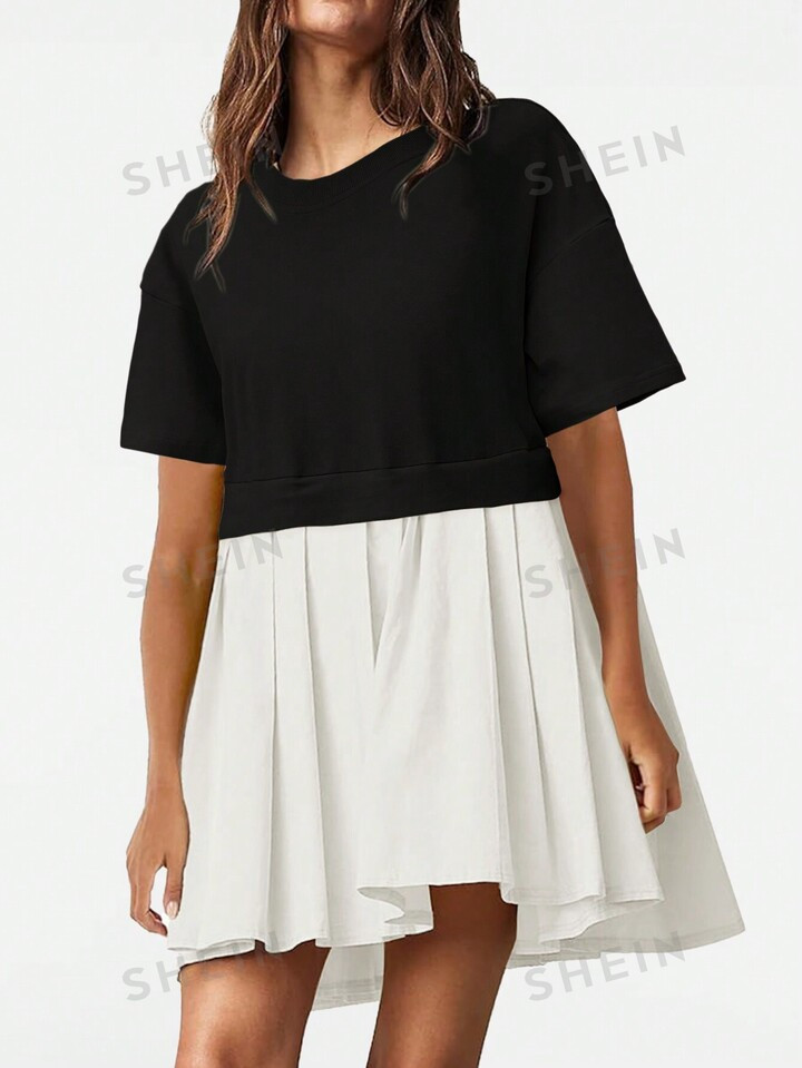 SHEIN Essnce Women'S Color Block Patchwork A-Line Dress With Hook & Eye Closure And Cinched Waist... | SHEIN