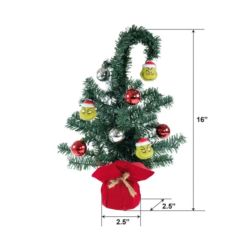Dr Seuss' The Grinch Who Stole Christmas, Grinch 16 inch Tall Decorated Faux Christmas Tree, Mult... | Walmart (US)
