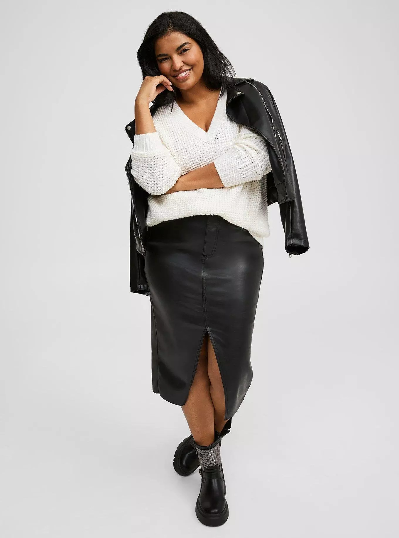 Midi Faux Leather Front Slit Skirt | Torrid (US & Canada)