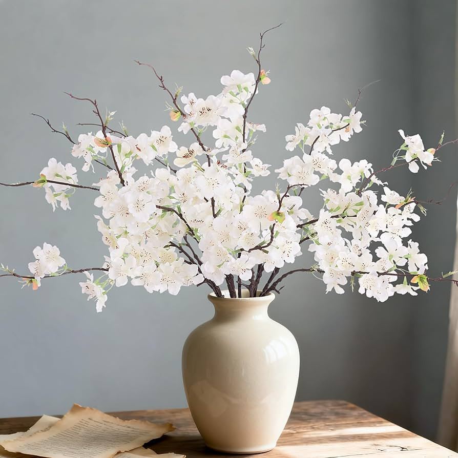 INXUGAO 12 PCS Faux Cherry Blossom Branches Decor 18.11 Inch Fake Artificial Cherry Flowers for H... | Amazon (US)
