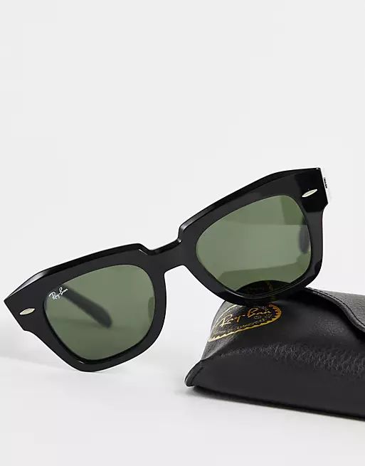Ray-ban square state street sunglasses in black ORB2186 | ASOS (Global)