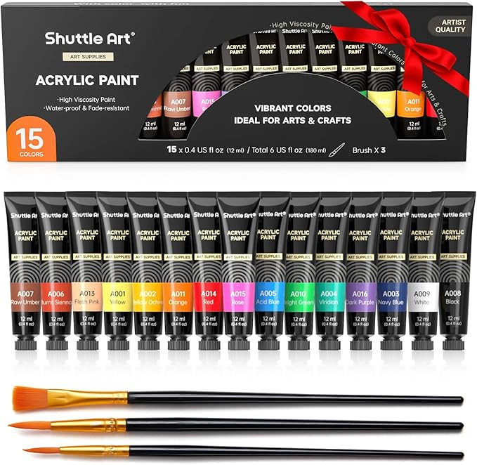Shuttle Art Acrylic Paint Set, 15 x 12ml Tubes Artist Quality Non Toxic Rich Pigments Colors Perf... | Amazon (US)