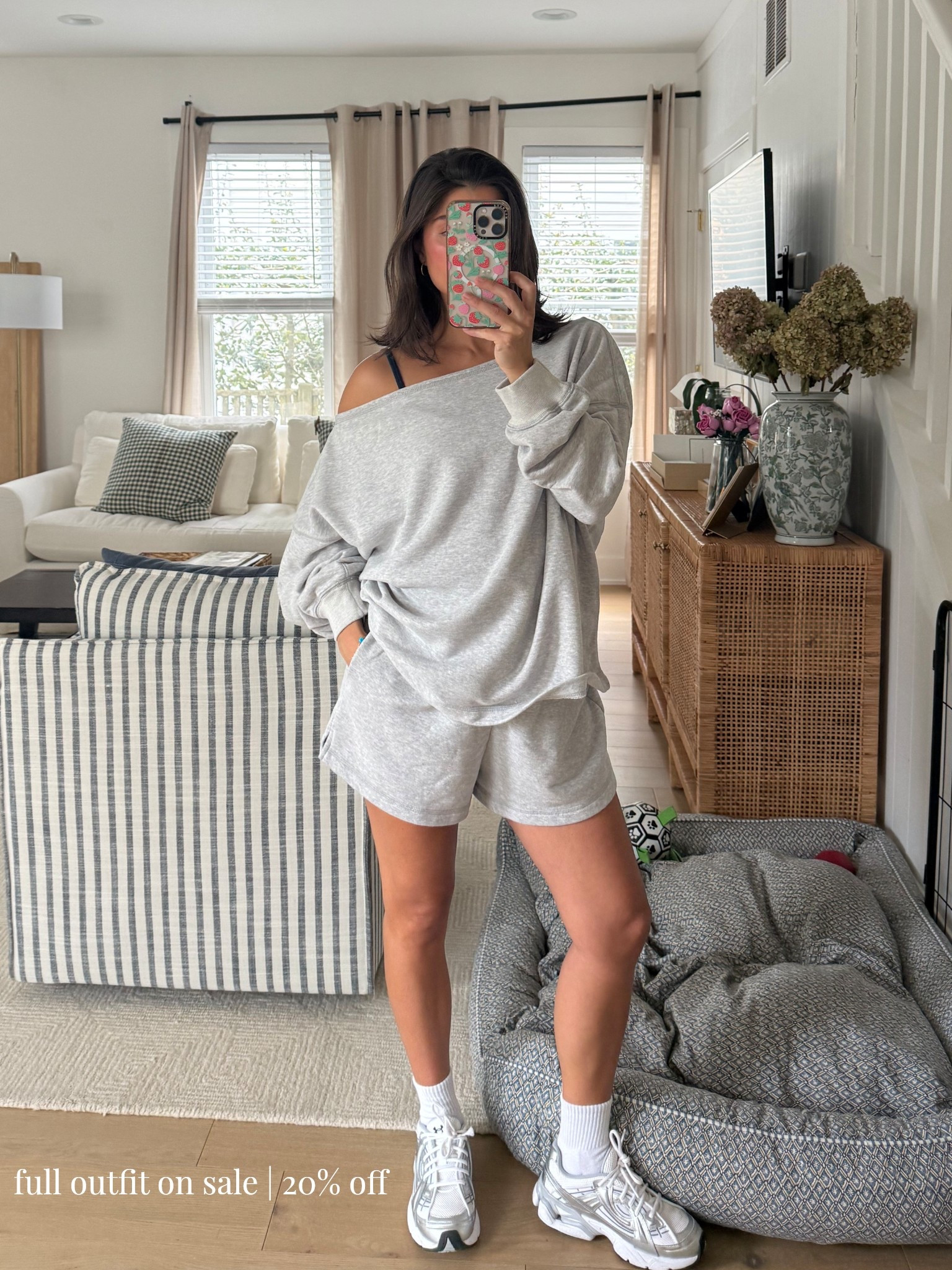 [4/30/26] @abercrombie sweat set, I sized up to a large for an oversized feel at 20 weeks. I love how thin the waste band is on the sweat shorts, also linking the matching sweatpants that are sooo comfy but unfortunately don’t come in petite sizing. Can easily cut them for a raw hem look! 

#LTKPetite #LTKSaleAlert #LTKBump