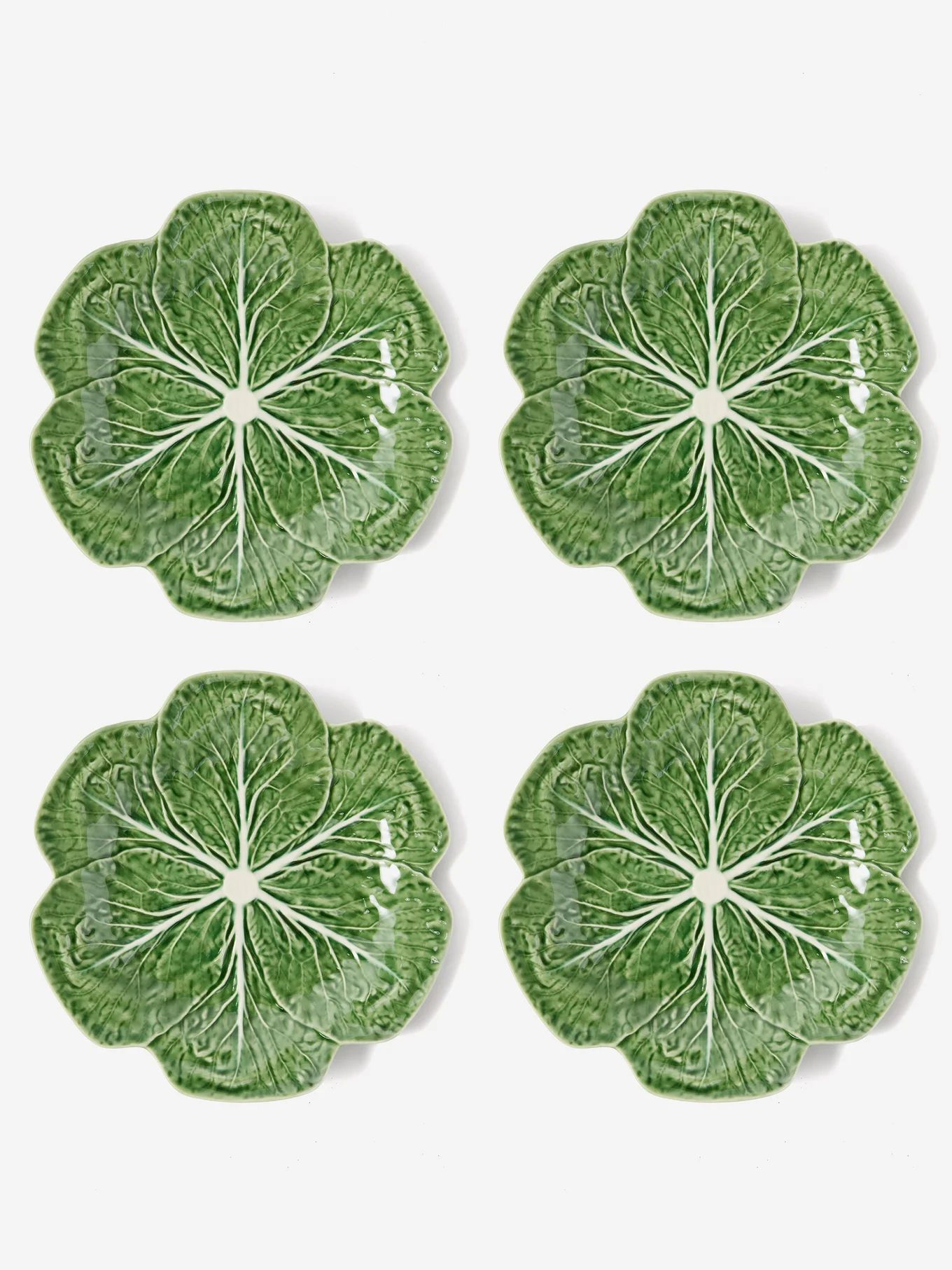 Set of four cabbage earthenware dinner plates | Bordallo Pinheiro | Matches (UK)