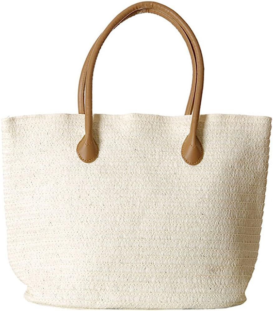 Women's Classic Straw Summer Beach Shoulder Bag Handbag Tote With PU Leather Straps Handmade Purs... | Amazon (US)