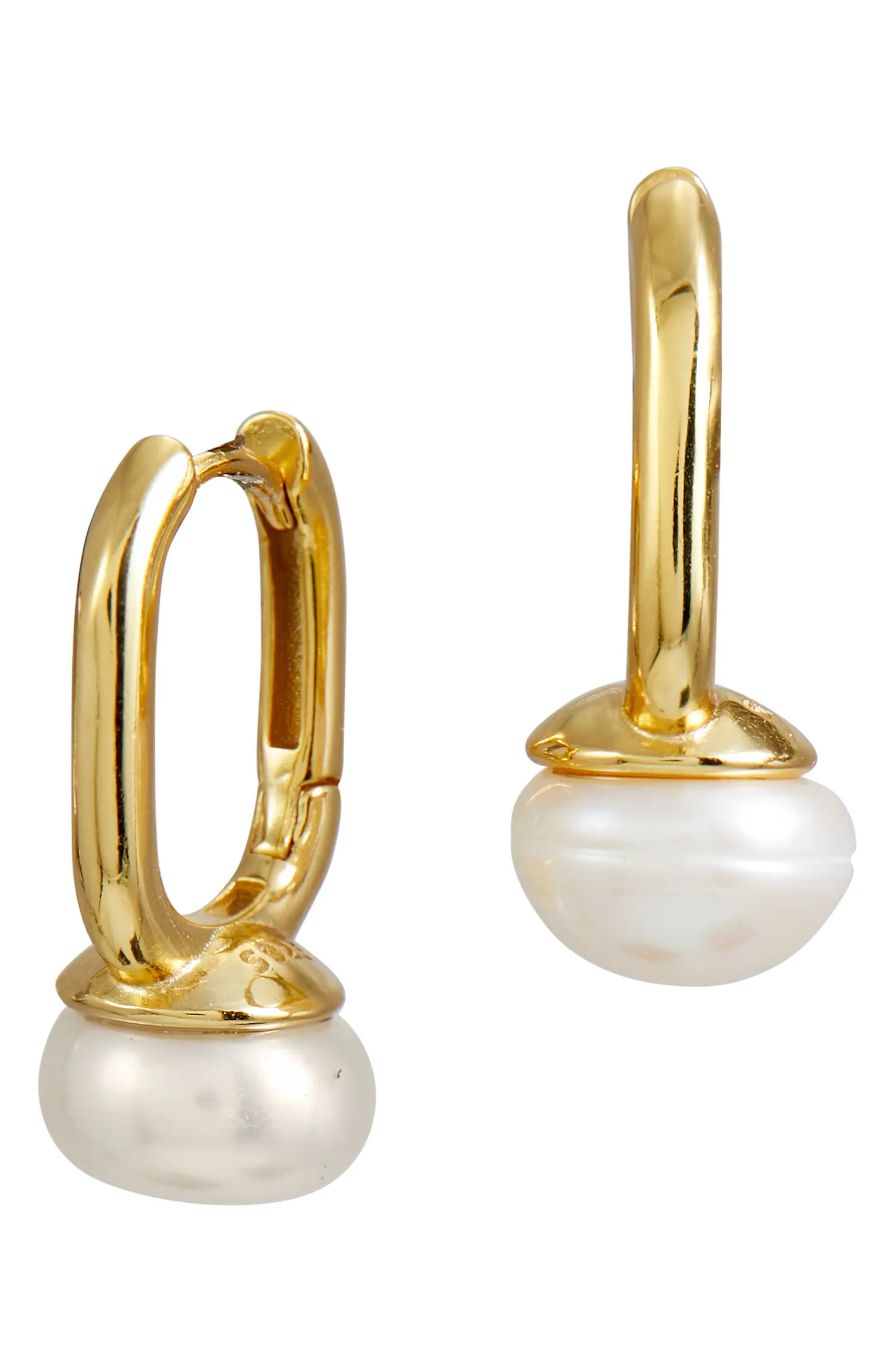 18K Yellow Gold Plated Sterling Silver 8mm Cultured Freshwater Pearl Drop Earrings | Nordstrom Rack