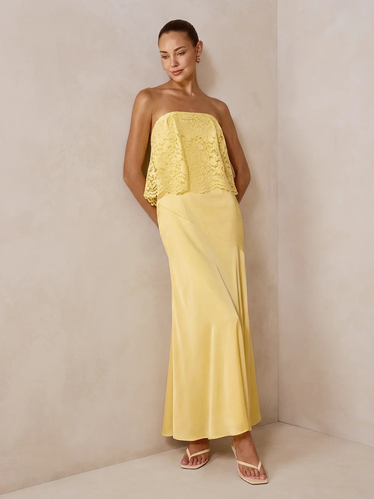 Lace Overlay Satin Maxi Dress | Commense