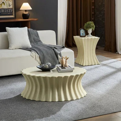 Set Of 2 Vintage Fiberglass Coffee Tables (35.04''+15.16'') - Beige For Living Room | Wayfair North America