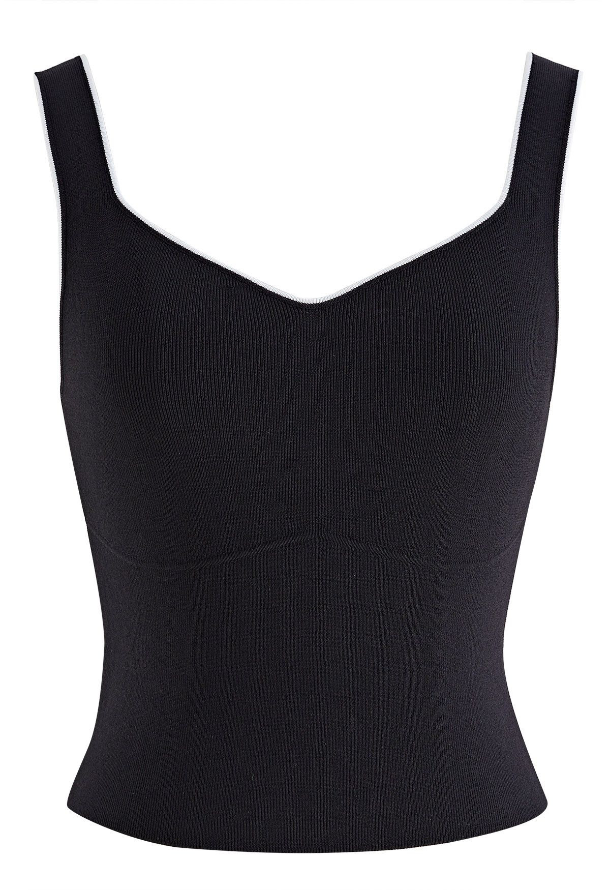 Contrast Edge Crop Tank Top in Black | Chicwish