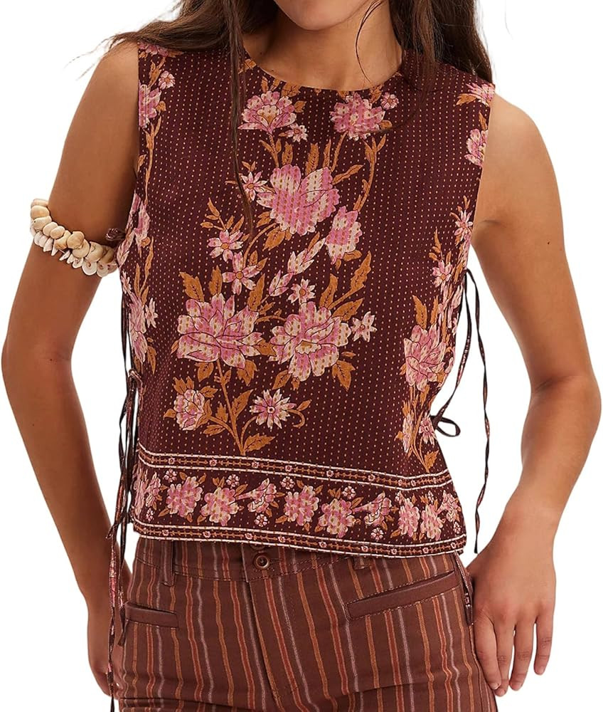 Womens Graphic Ruffle Tank Tops Y2k Going Out Sleeveless Camisole Cami Slim Fit Summer Vest Casua... | Amazon (US)