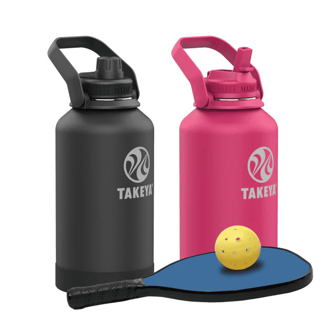 Big Pickleball Bundle 2pc - 64oz Ace Black + 64oz Dropshot Pink Bottles | Takeya USA