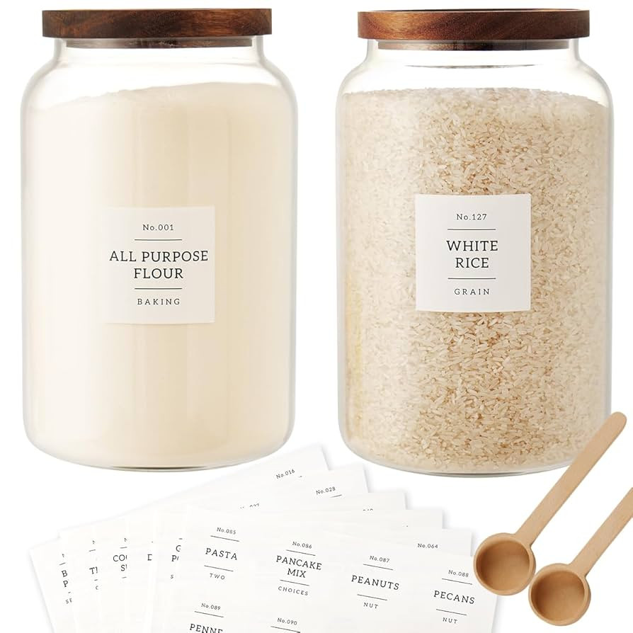 2 PCS Large Glass Jar with Airtight Lid, Glass Food Storage Jars for Tea,Spice,Cereal, Egg,Flour,... | Amazon (US)