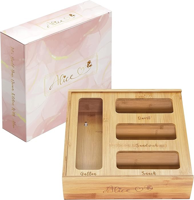 Alice Ziplock Bag Organizer | Nature Bamboo Baggie Holder | Compatible with Gallon, Quart, Sandwi... | Amazon (US)