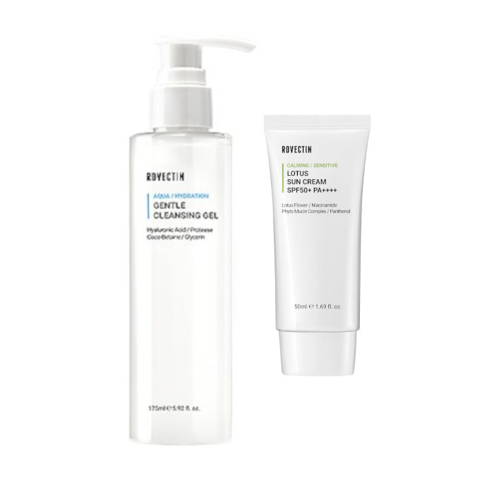 ROVECTIN - Aqua Gentle Cleansing Gel - 175ml + Calming Lotus Sun Cream SPF50+ PA++++ - 50ml Set | Stylevana