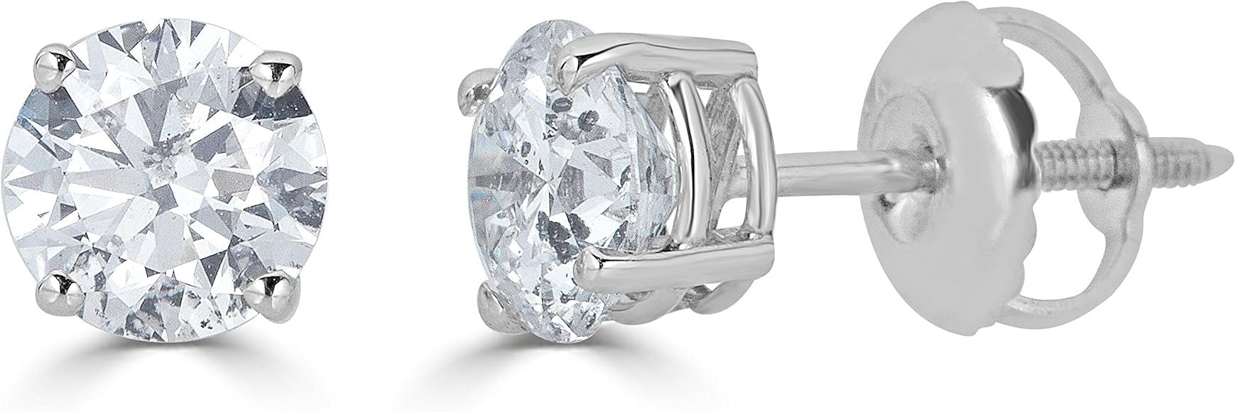 Amazon Collection 14K Gold Round-Cut Diamond Stud Earrings (1/4-2 cttw, J-K Color, I2-I3 Clarity) | Amazon (US)