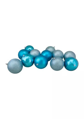 Northlight 32ct Turquoise Blue Shatterproof 4-Finish Christmas Ball Ornaments 3.25Inch (80mm) | Belk