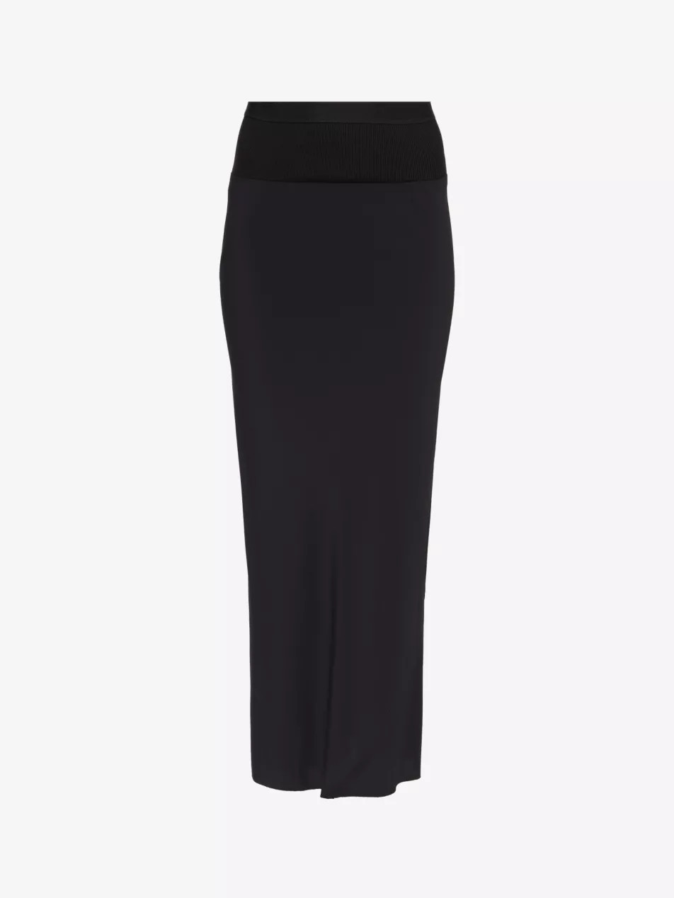 Asymmetric-hem high-rise woven-blend midi skirt | Selfridges