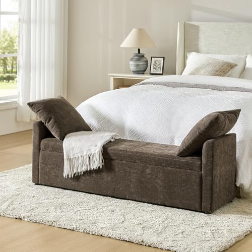 HULALA HOME Modern Storage Bench with Throw Pillows, 59.4" Extra Long Bedroom Ottoman Bench for E... | Amazon (US)