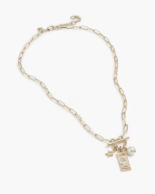 T-bar layering necklace with pearl and charms | J.Crew Factory