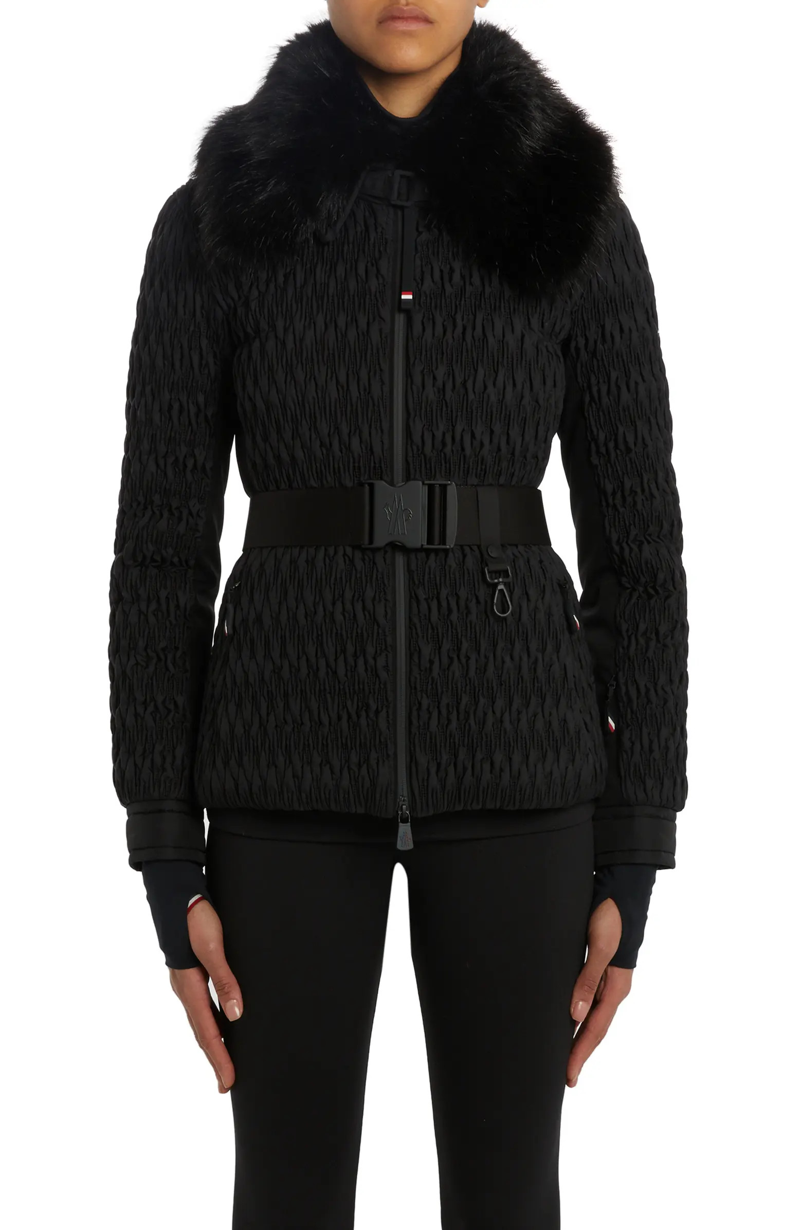 Plantrey Pleated Belted Down Jacket with Removable Faux Fur Collar | Nordstrom
