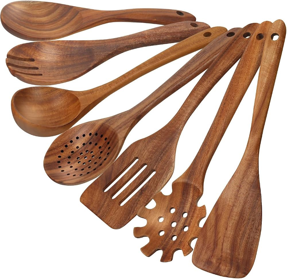 comfoyar Teak Wooden Spoons for Cooking, 7 Pieces Kitchen Cooking Utenails Set with Spatula and L... | Amazon (US)