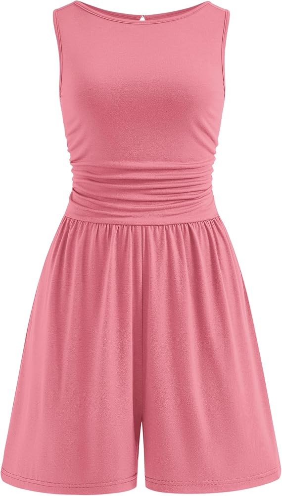 PRETTYGARDEN Summer Rompers for Women 2026 Dressy Casual Sleeveless Short Wide Leg Jumpsuits Beac... | Amazon (US)