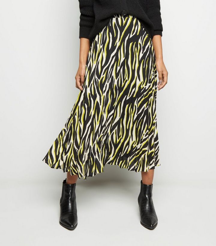 Black and Neon Zebra Print Midi Skirt Add to Saved Items Remove from Saved Items | New Look (UK)