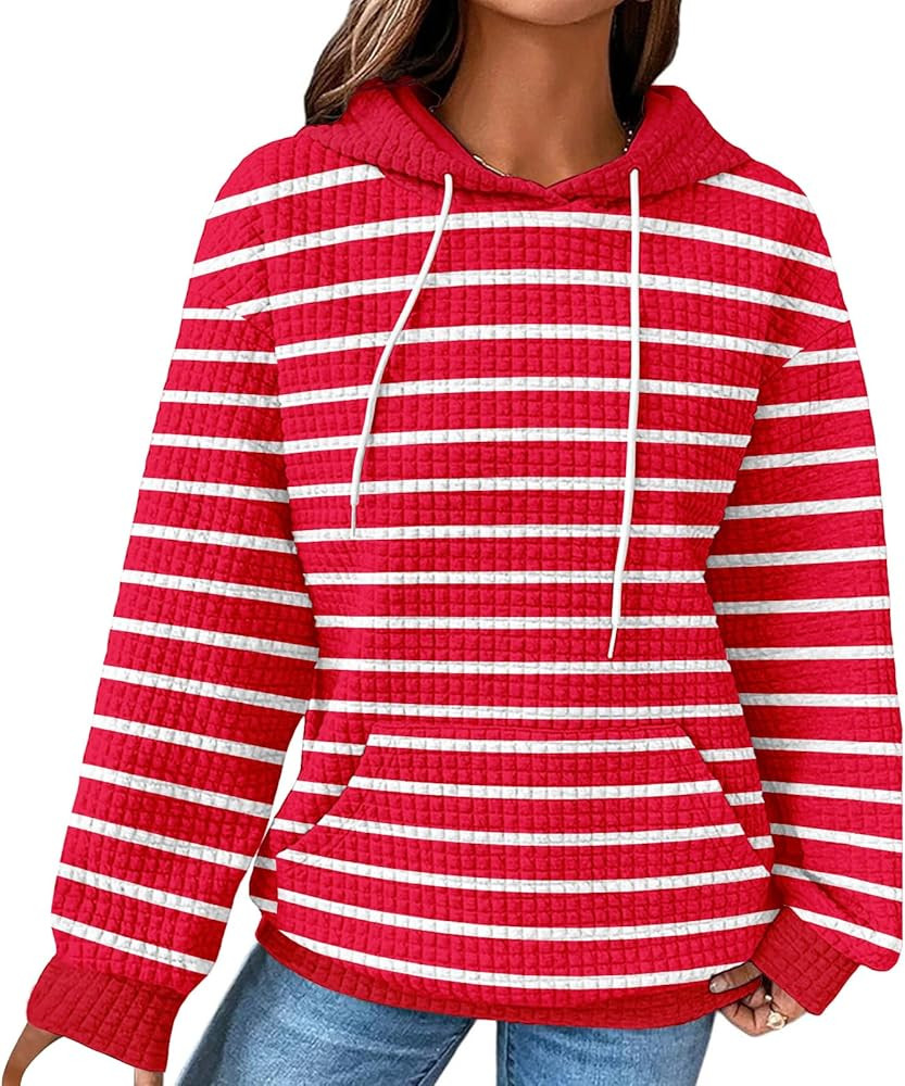Women's Striped Hooded Long Sleeved Color Blocked Sweatshirt - Loose Casual Pullover, Autumn and ... | Amazon (US)
