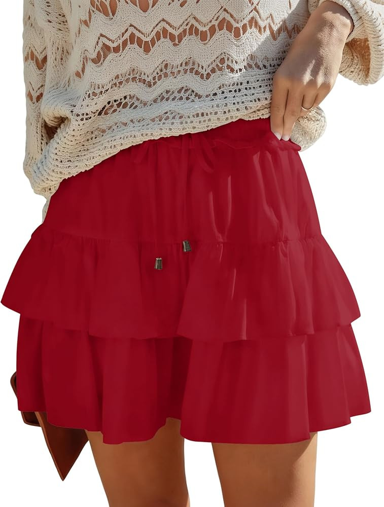 LOMON Flowy Skorts for Women Boho Ruffled High Waist Mini Tiered Skirts | Amazon (US)