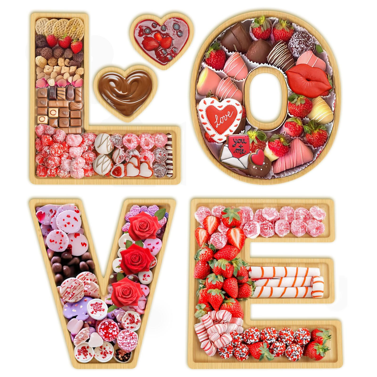 6Pcs Wooden LOVE Charcuterie Board Letters, Eco-Friendly Bamboo Letter Serving Platter Tray with ... | Amazon (US)