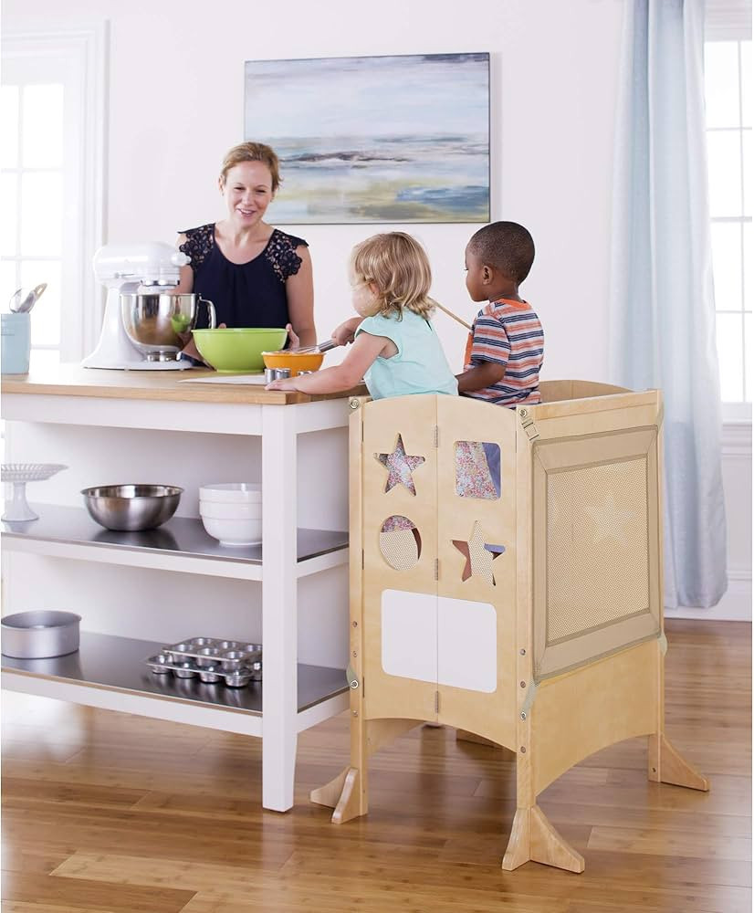 Guidecraft Classic Kitchen Helper® Stool with 2 Keepers - Double Wide: Adjustable Height Step St... | Amazon (US)