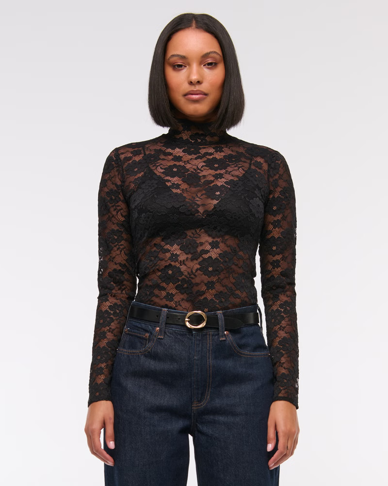 Women's Long-Sleeve Mockneck Lace Top | Women's New Arrivals | Abercrombie.com | Abercrombie & Fitch (US)