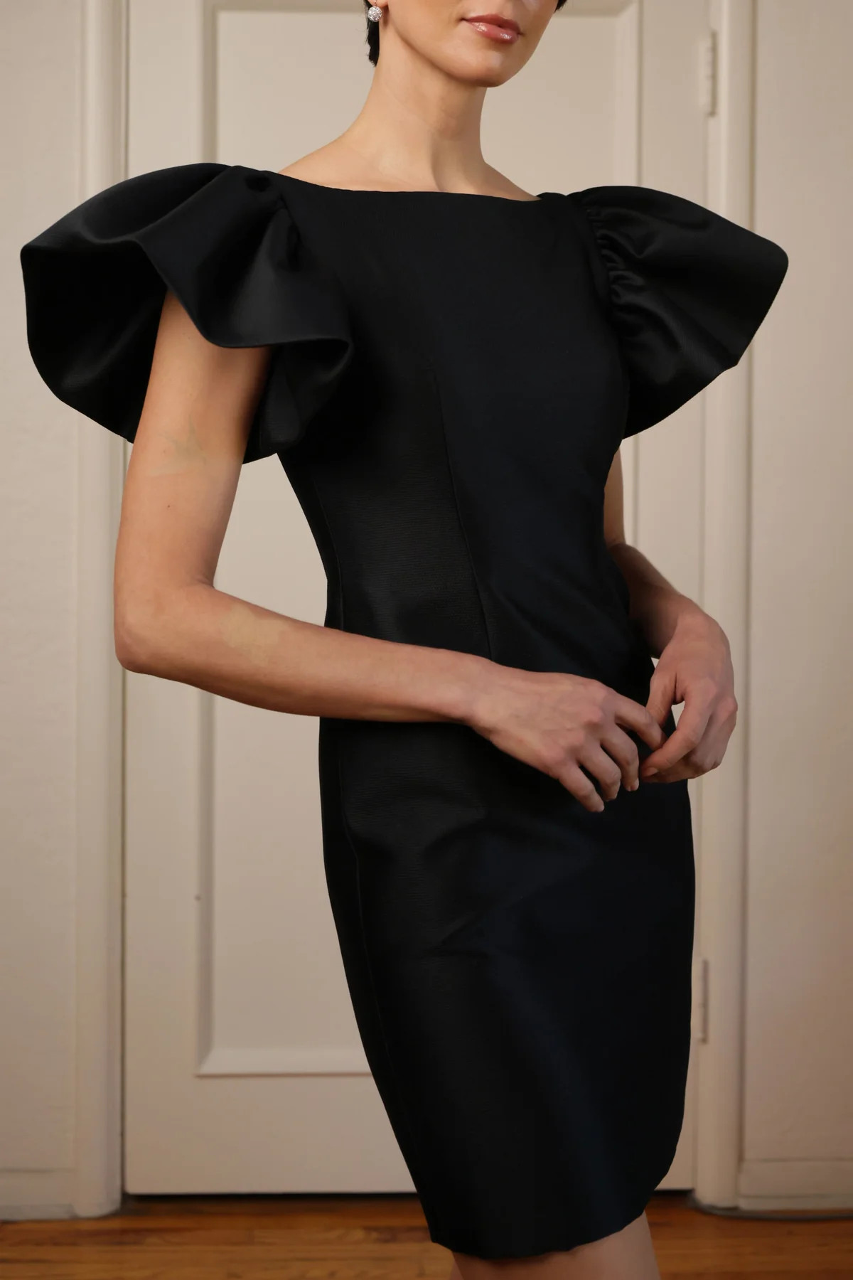 Large Ruffle Sleeve Short Dress in Black | Over The Moon