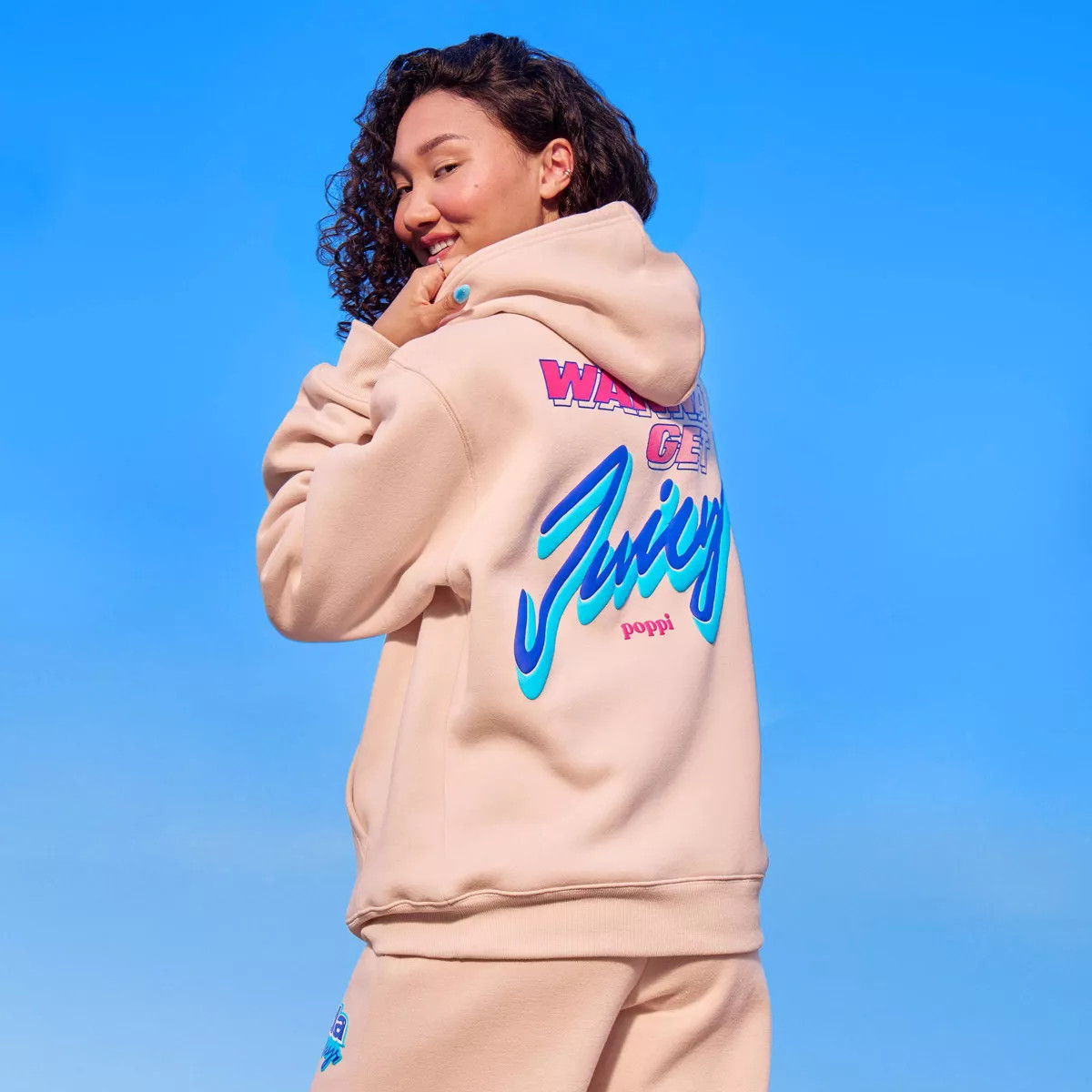Adult Poppi Stay Juicy Graphic Hoodie Sweatshirt - Beige 1X | Target