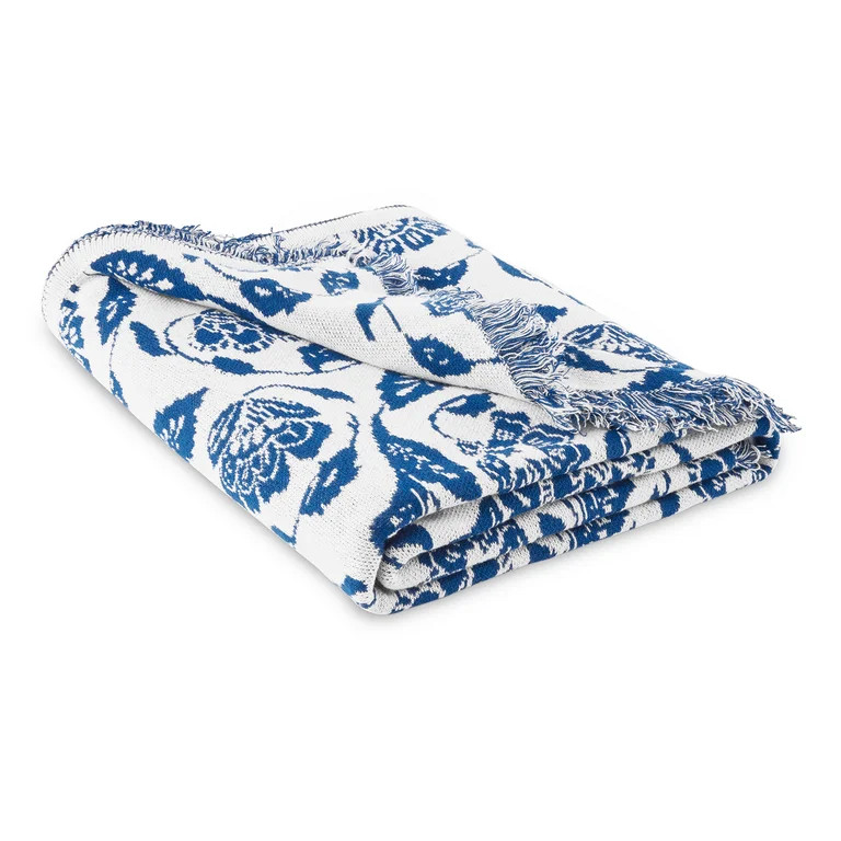 Mainstays by Becky G. & Alejandra Tapestry Knit Throw, Blue Floral, 50" x 60" | Walmart (US)