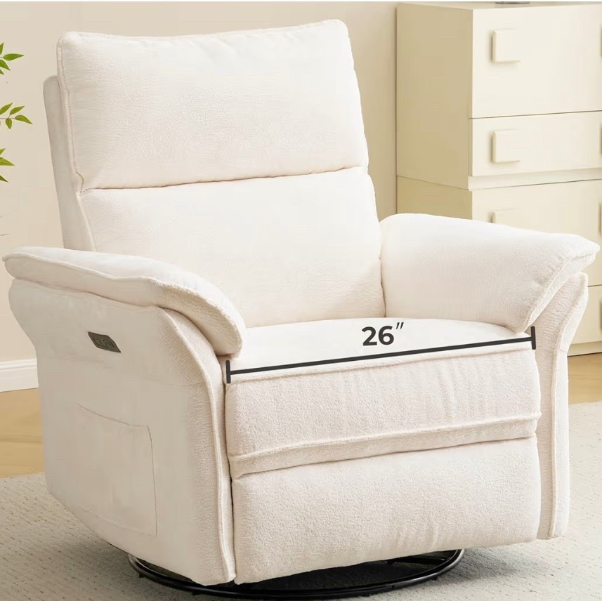 Oversized Power Recliner Chair Swivel Glider with Massage and Heat, Rocker Nursery Recliner for Adults with Adjustable Headrest, 26" Extra Wide Nursery Chair with Overstuffed Armrest,White

#LTKdayinmylife #LTKU #LTKHome