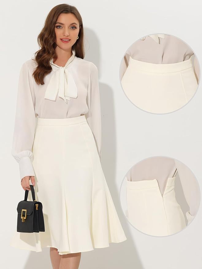Allegra K Flared a Line Midi Skirt for Women Side Zipper High Waist Elegant Skirts | Amazon (US)