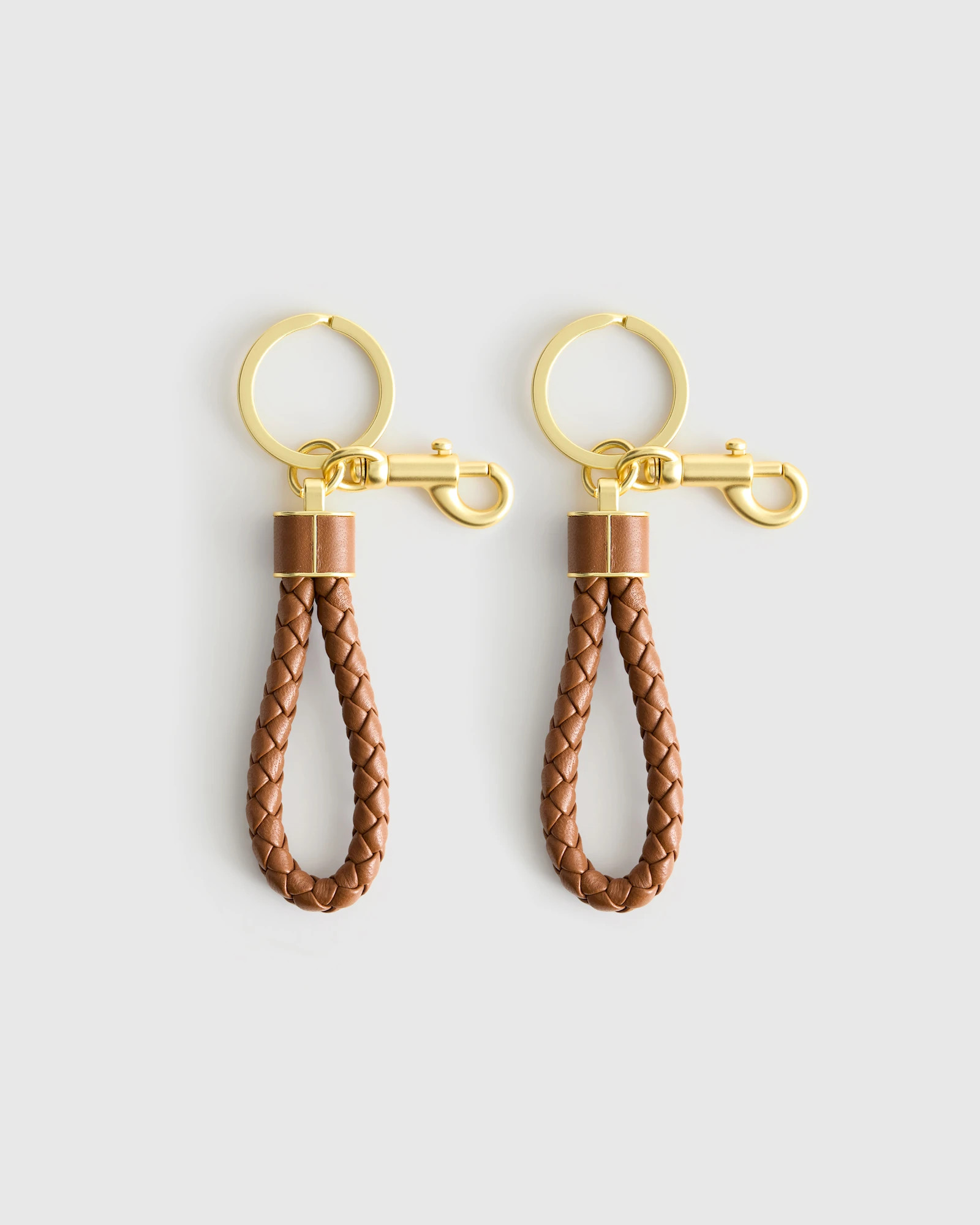 Italian Leather Braided Key Ring (2-Pack) in Cognac/Gold | Quince