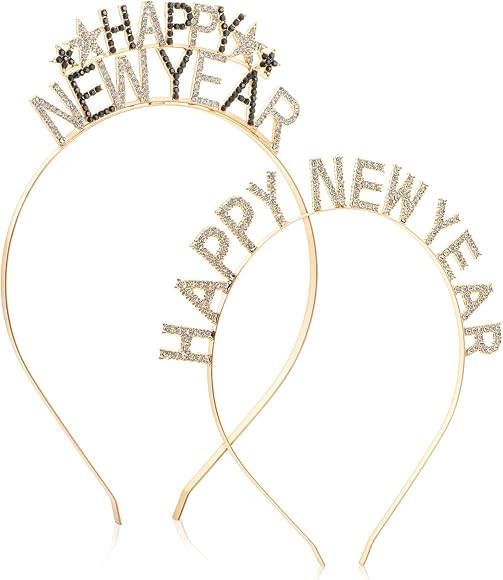 Nogeqi 2er Pack Glitzer Silvester Party Haarreif, Happy New Year Silvester Haarreif Kopfbedeckung... | Amazon (DE)