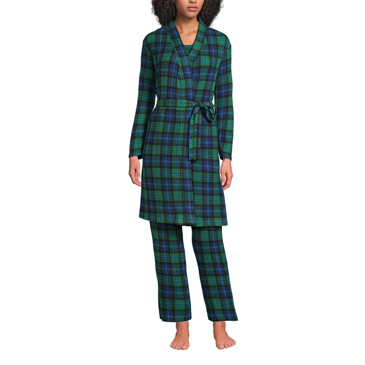 Women's Brushed Cozy Waffle Jersey 3 Piece Pajama Set - Tank Top Pant and Robe | Lands' End (US)