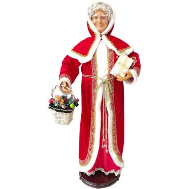 Fraser Hill Farm 58-In. Dancing Mrs. Claus with Hooded Cloak, Gift and Basket, Life-Size Motion-A... | Fraser Hill Farm