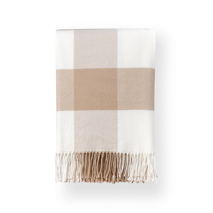 Hofdeco Premium Coastal Decorative Throw Blanket for Patio Couch Sofa, Neutral Tan Buffalo Plaid ... | Amazon (US)