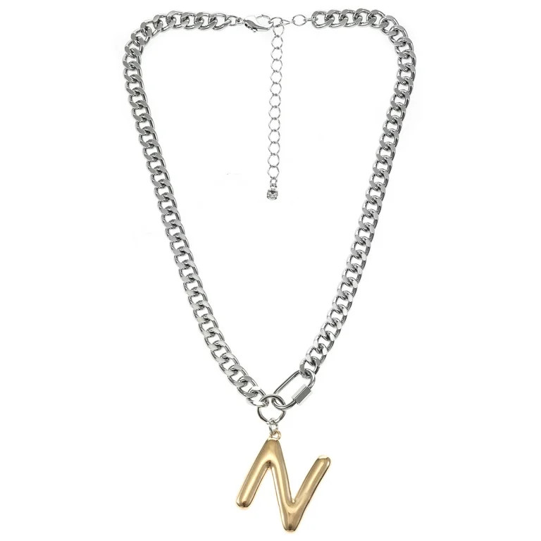 No Boundaries Mixed Metal Initial Bubble Letter N Necklace, 1-Piece, Women’s | Walmart (US)
