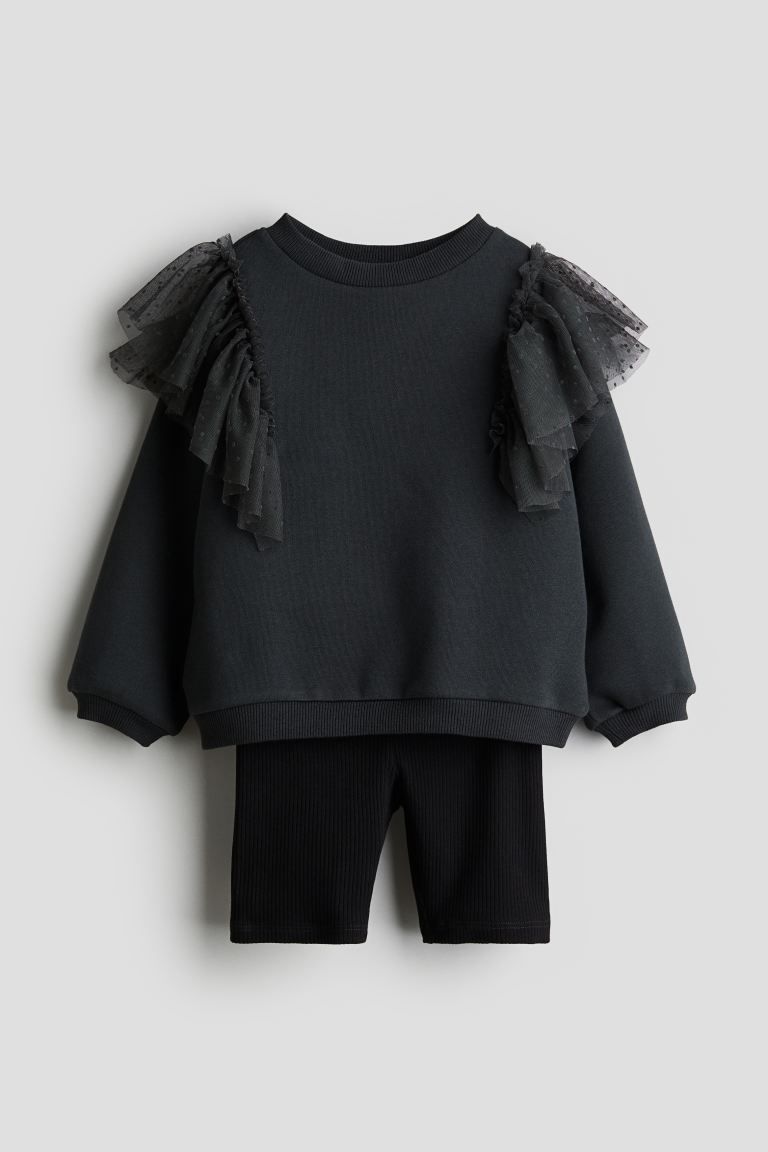 2-piece Sweatshirt and Bike Shorts Set - Dark grey/Black - Kids | H&M US | H&M (US + CA)