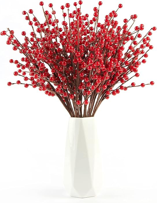 joyhalo 12 Pack Red Berry Stems - 17'' Holly Berry Stems, Red Berries Christmas Decor, Red Berry ... | Amazon (US)