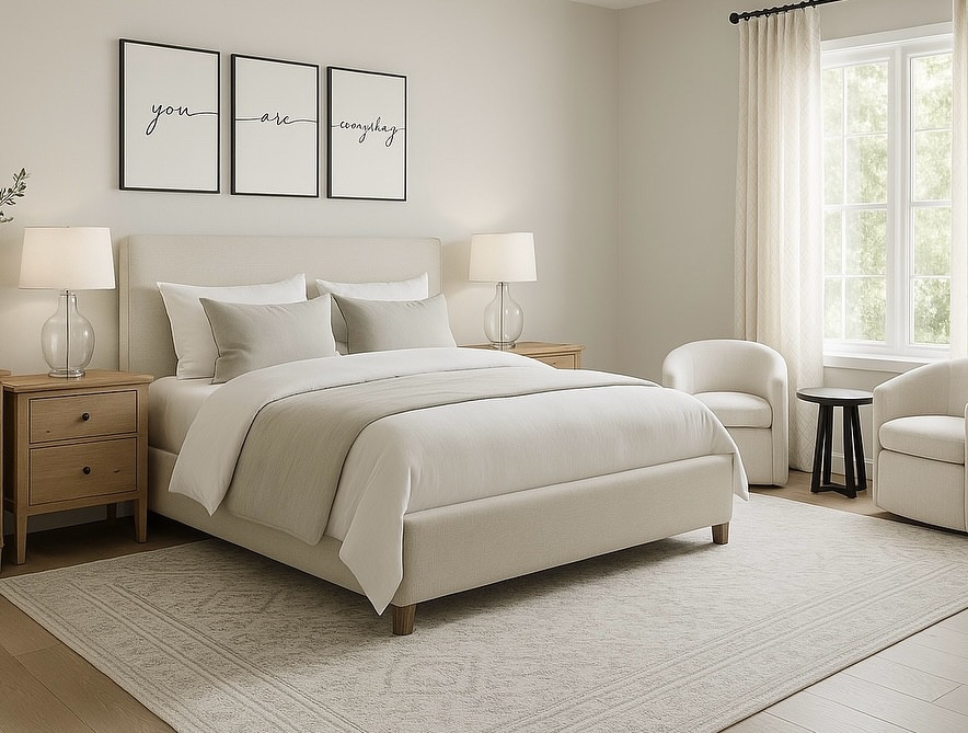 This modern farmhouse bedroom was designed with comfort and calm in mind—featuring soft textures, earthy tones, boucle swivel chairs, and timeless details that feel fresh but familiar.

We used Sherwin Williams Drift of Mist on the walls and layered in cozy neutrals, black accents, and warm woods for a space that’s equal parts soothing and stylish.

Shop the exact look below or grab the full designer mood board + 3D rendering in my Etsy shop—perfect if you want a plug-and-play design for your own home!

#ModernFarmhouseStyle #NeutralHomeDecor #3DRenderingDesign #InteriorDesignInspo #BedroomDesign #GracieLainDesign

#LTKStyleTip #LTKHome #LTKSeasonal