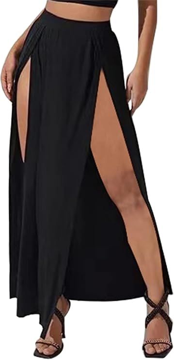 Women's Summer Sexy Hight Split Flowy Long Maxi Dress Cover up Skirt with Built-in Panties | Amazon (US)