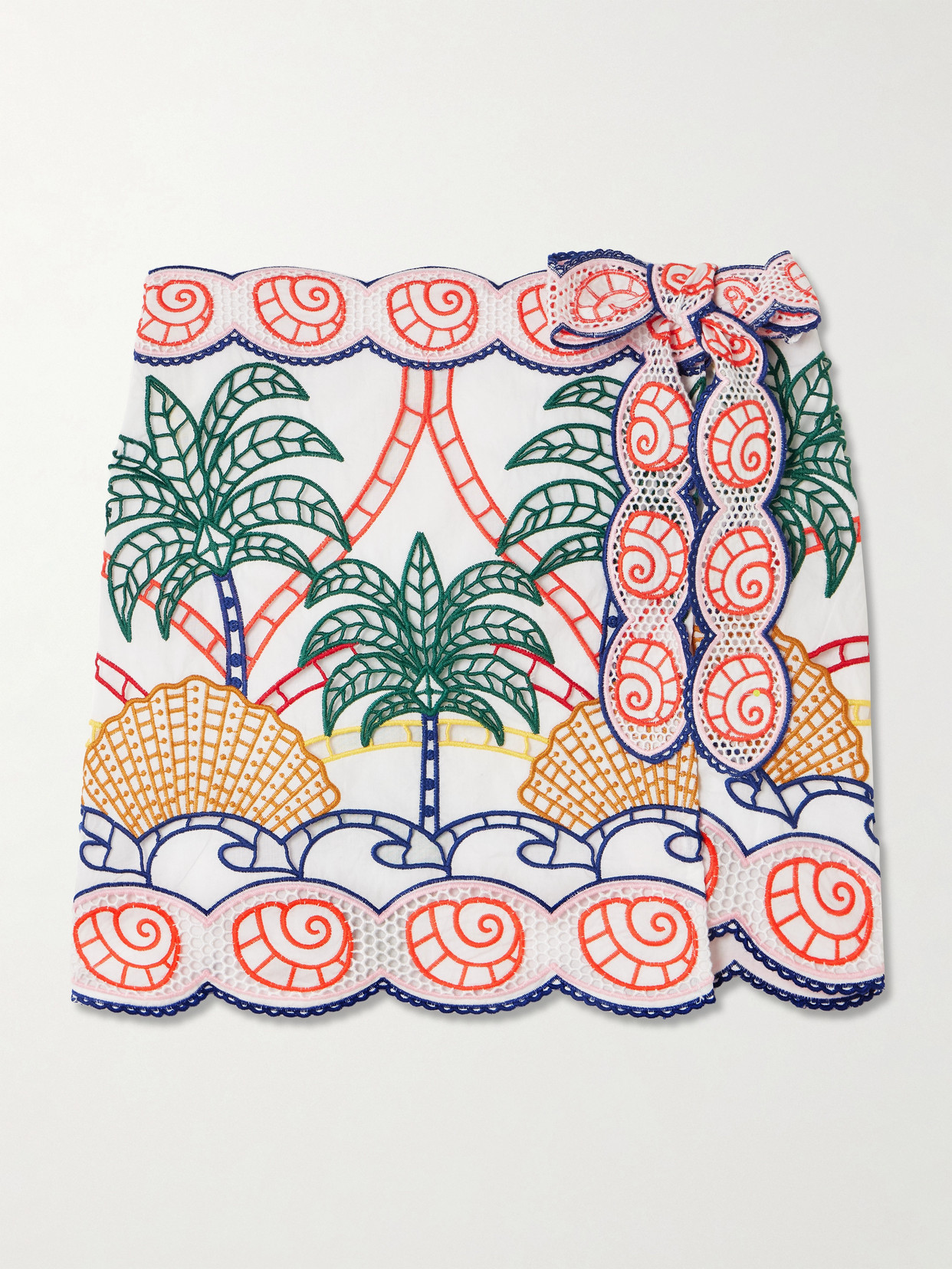 Farm Rio - Scalloped Richelieu Cotton Mini Skirt - White | NET-A-PORTER (US)