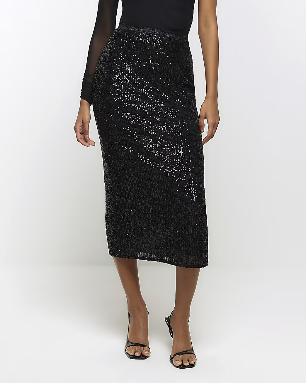 Black sequin midi skirt | River Island (UK & IE)